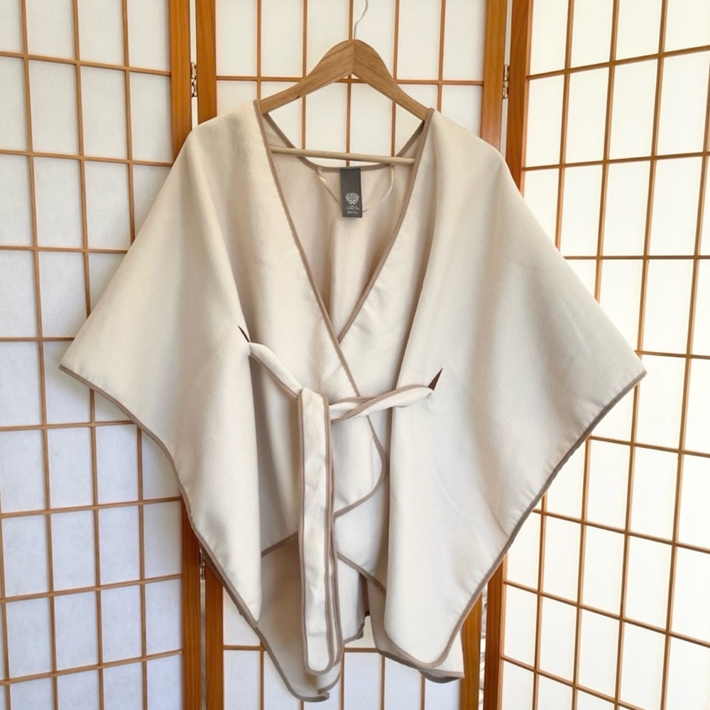 • two tone cream wrap tie fleece kimono cardigan •